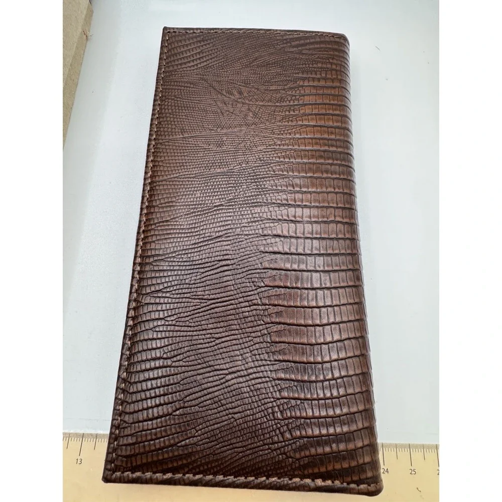 Ranger Belt‎ Company Mens Brown Lizard Embossed Leather Long Bifold Wallet NIB